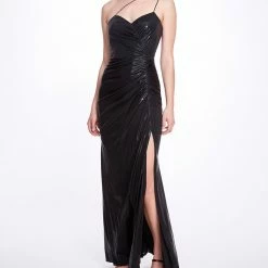 Marchesa Notte Ruched Lamé Gown