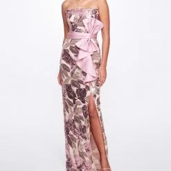 Marchesa Notte Sequined Gown With Front Side Slit New Arrivals