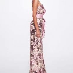 Marchesa Notte Sequined Gown With Front Side Slit New Arrivals