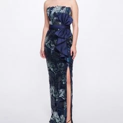 Marchesa Notte Sequined Gown With Front Side Slit New Arrivals