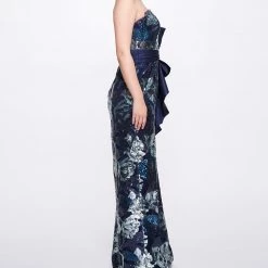 Marchesa Notte Sequined Gown With Front Side Slit New Arrivals