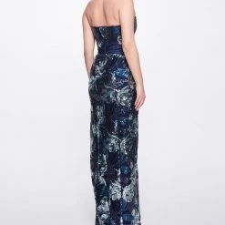 Marchesa Notte Sequined Gown With Front Side Slit New Arrivals