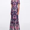 Marchesa Notte New Arrivals Short Sleeve Embroidered Tulle Gown