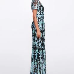 Marchesa Notte Short Sleeve Embroidered Tulle Gown