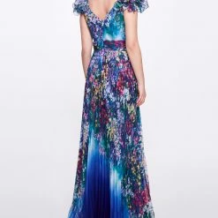 Marchesa Notte Pleated Chiffon Gown
