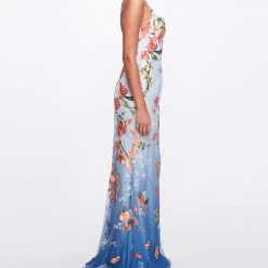Marchesa Notte Mermaid Gown With Floral Trims New Arrivals