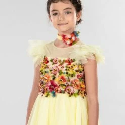 Marchesa Kids The Flower Girl Tulle Gown With Multicolor Flower Embroidery