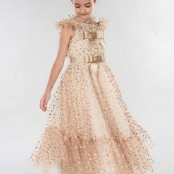 Marchesa Kids Crystal Embellished Polka Dot Tulle Gown