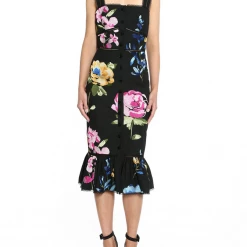 Marchesa Ruffled Hem Floral Print Dress