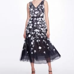 Marchesa Notte Tulle V-neck A-line Cocktail