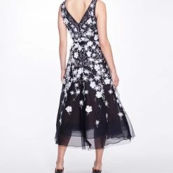 Marchesa Notte Tulle V-neck A-line Cocktail