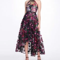 Marchesa Notte Tulle Halter Hi-lo Gown