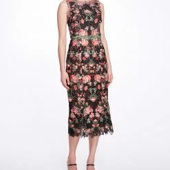Marchesa Notte Guipure Tea-Length Gown