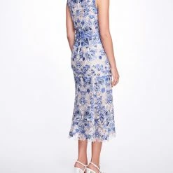 Marchesa Notte Guipure Tea-Length Gown