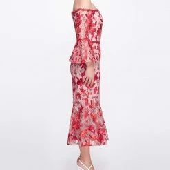 Marchesa Notte Embroidered Tulle Tea-Length Dress