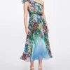 Marchesa Notte New Arrivals Pleated Chiffon Tea-Length Gown