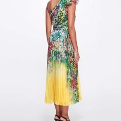 Marchesa Notte New Arrivals Pleated Chiffon Tea-Length Gown