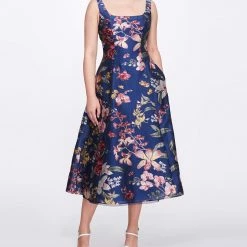 Marchesa Notte New Arrivals Sleeveless Floral Fils Coupe Tea-length Gown