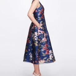 Marchesa Notte New Arrivals Sleeveless Floral Fils Coupe Tea-length Gown