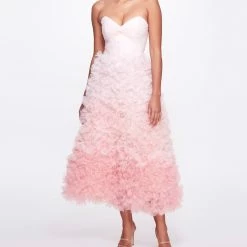 Marchesa Notte New Arrivals Ombré Textured Tulle Tea-Length Gown