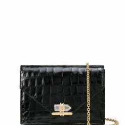 Marchesa Handbags Textured Leather Quartz Crystal Handbag