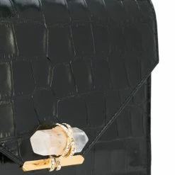 Marchesa Handbags Textured Leather Quartz Crystal Handbag