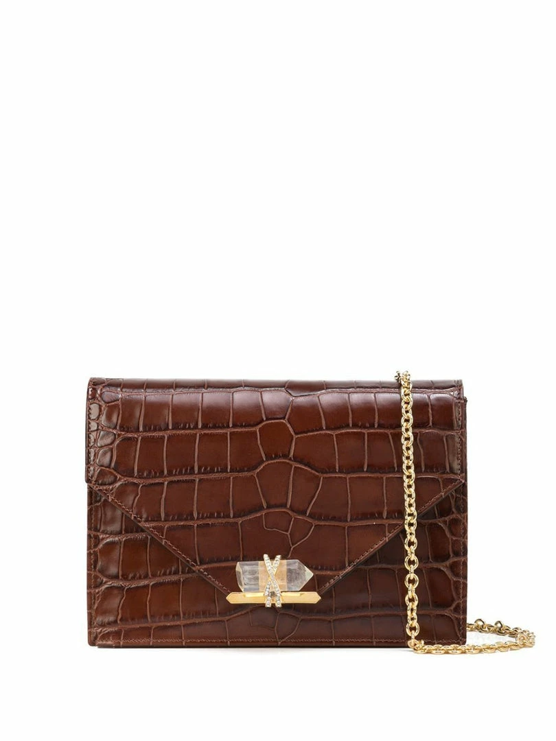 Marchesa Handbags Textured Leather Quartz Crystal Handbag