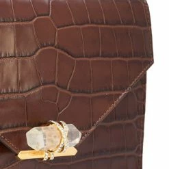 Marchesa Handbags Textured Leather Quartz Crystal Handbag