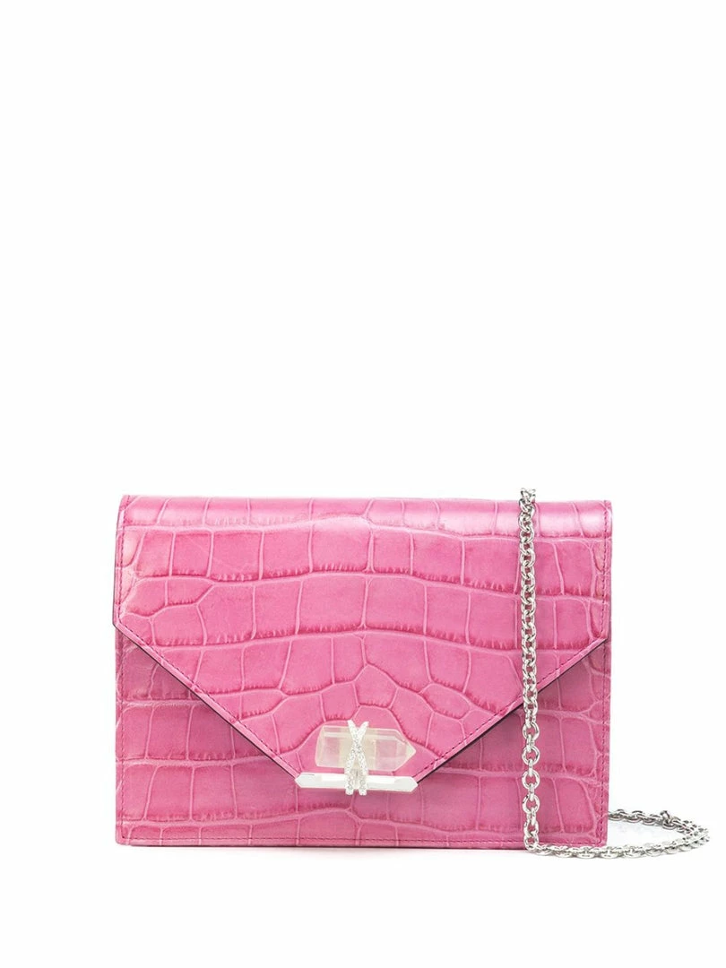 Marchesa Handbags Textured Leather Quartz Crystal Handbag