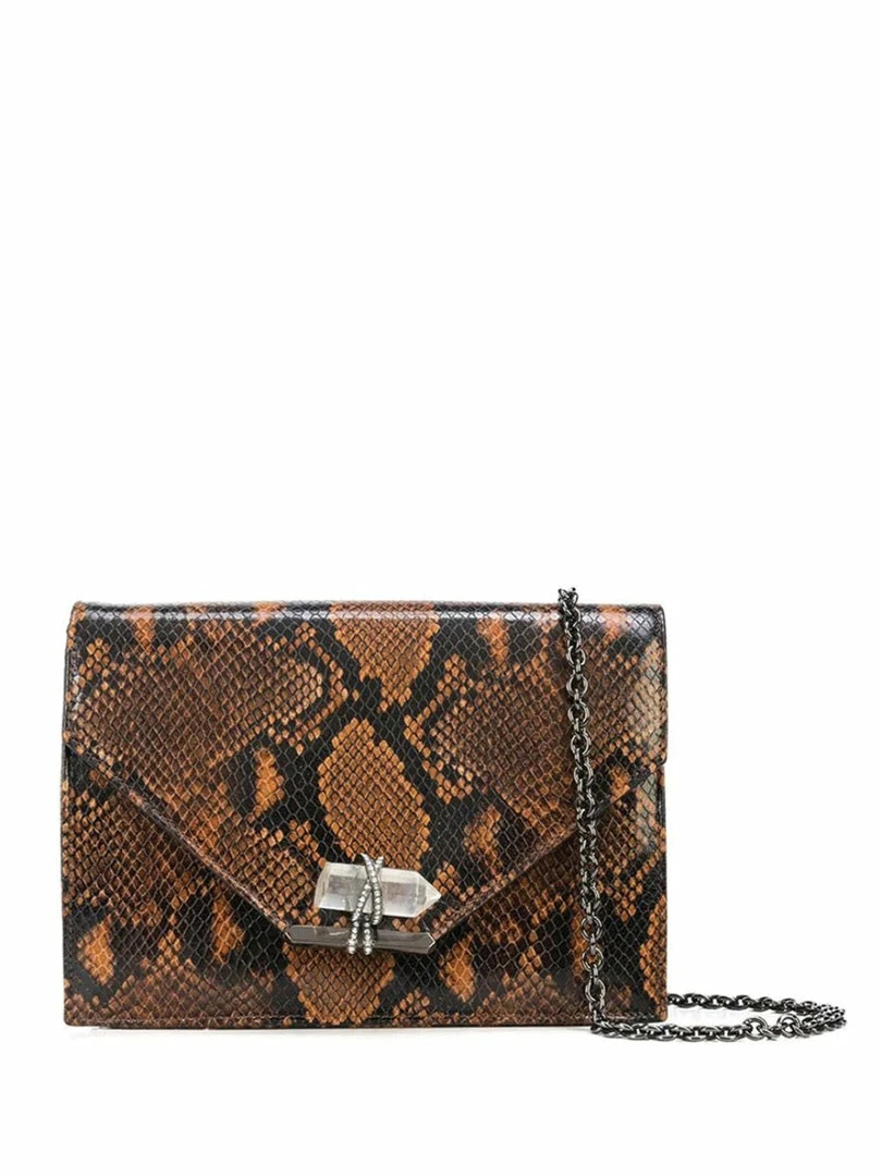Marchesa Handbags Faux Snakeskin Quartz Crystal Handbag