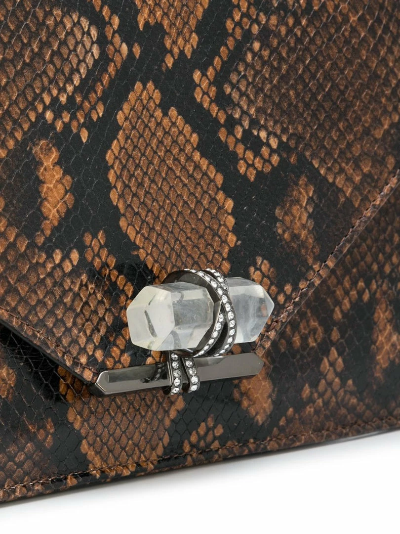 Marchesa Handbags Faux Snakeskin Quartz Crystal Handbag