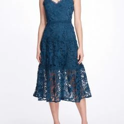 Marchesa Notte Sleeveless 3D Guipure Lace Midi Dress