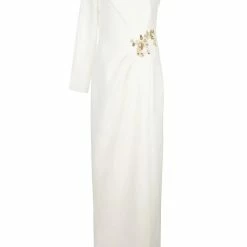 Marchesa Notte One Shoulder Beaded Stretch Crepe Gown