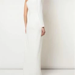 Marchesa Notte One Shoulder Beaded Stretch Crepe Gown