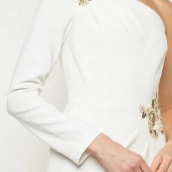 Marchesa Notte One Shoulder Beaded Stretch Crepe Gown