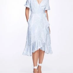 Marchesa Notte Short Puff Sleeve Dress