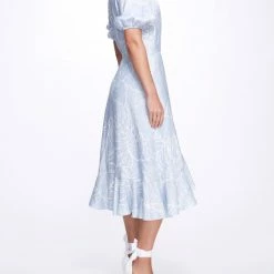 Marchesa Notte Short Puff Sleeve Dress