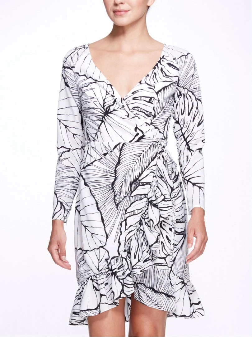 Marchesa Notte Long Sleeve Wrap Dress