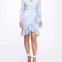 Marchesa Notte Long Sleeve Wrap Dress
