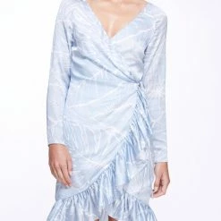 Marchesa Notte Long Sleeve Wrap Dress