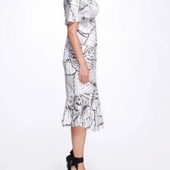 Marchesa Notte Flutter Sleeve Ruffle Dress