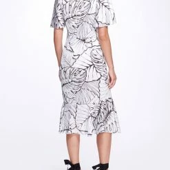 Marchesa Notte Flutter Sleeve Ruffle Dress