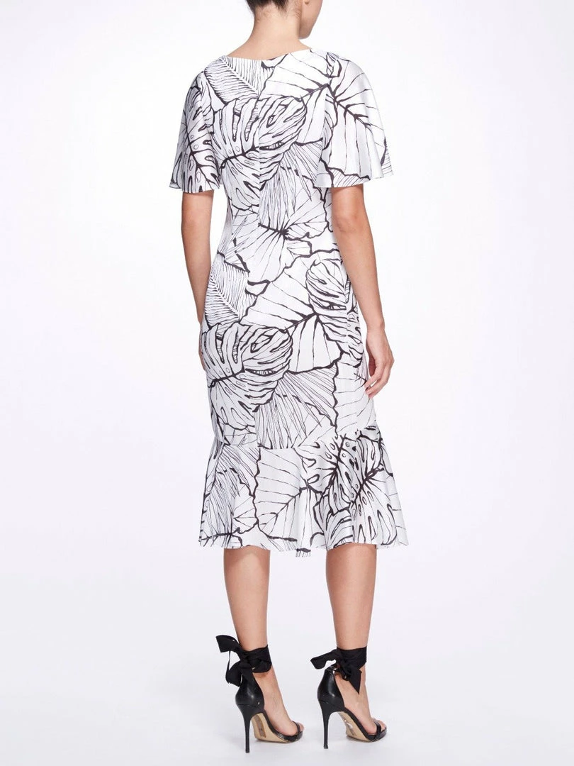 Marchesa Notte Flutter Sleeve Ruffle Dress