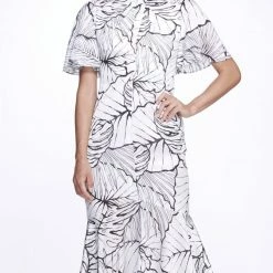 Marchesa Notte Flutter Sleeve Ruffle Dress