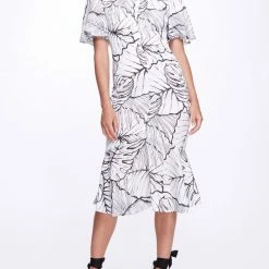 Marchesa Notte Flutter Sleeve Ruffle Dress