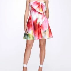 Marchesa Notte Strapless Printed Mini Cocktail