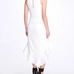 Marchesa Notte Sleeveless V-Neck Ruffle Dress