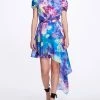 Marchesa Notte Short Sleeve Asymmetrical Mini Dress