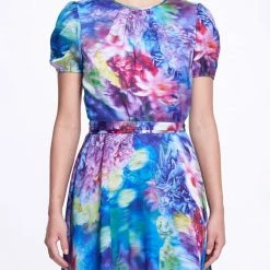 Marchesa Notte Short Sleeve Asymmetrical Mini Dress