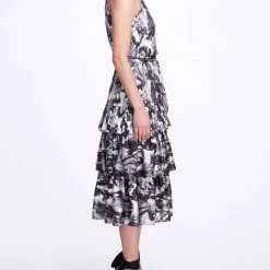 Marchesa Notte Pour Paint High Neck Ruffle Dress